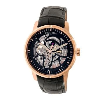 Heritor Automatic Ryder Black & Rose Gold & Black Leather Watches 44mm