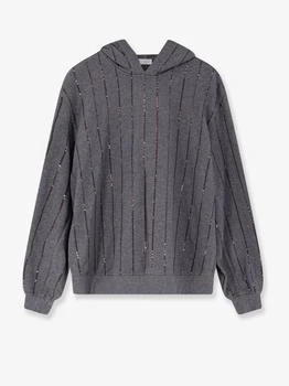 Brunello Cucinelli | Dazzling chalk stripe embroidery cotton sweatshirt