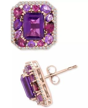 Macy's | Amethyst (6-1/5 ct. t.w.), Rose de France Amethyst (1-5/8 ct. t.w.) & Diamond (1/2 ct. t.w.) Halo Stud Earrings in 14k Rose Gold