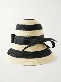 Valentino | Vlogo Signature Bow-embellished Striped Straw Sunhat