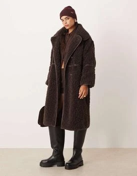 ASOS DESIGN longline shearling coat in chocolate