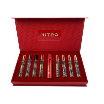 Nitro  Pour Homme 9 * 0.34 Eau De Parfum Spray Set: Nitro + Nitro Black + Nitro Green + Nitro Intense + Nitro Platinum + Nitro Red + Nitro White + Nitro Blue + Travel Spray Case
