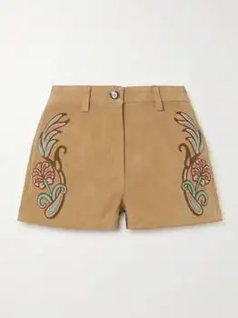 ETRO | Appliquéd Suede Shorts - Sand - IT40
