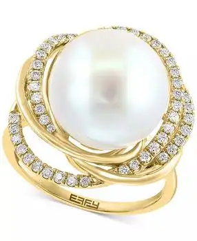 Effy | EFFY® Freshwater Pearl (13mm) & Diamond (1/3 ct. t.w.) Love Knot Ring in 14k Gold