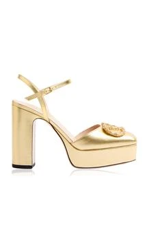 Valentino | Valentino Garavani VLogo Metallic-Leather Platform Pumps - Moda Operandi
