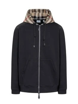 Burberry | Burberry Check Detailed Zipped Drawstring Hoodie
