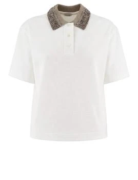 Brunello Cucinelli | Brunello Cucinelli Sequinned Collar Jersey Polo Shirt
