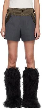 Sacai | Gray & Khaki Stripe Doeskin Shorts