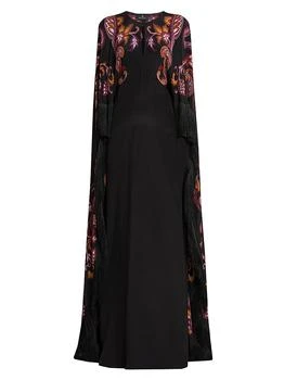 Paisley Silk Cape Gown
