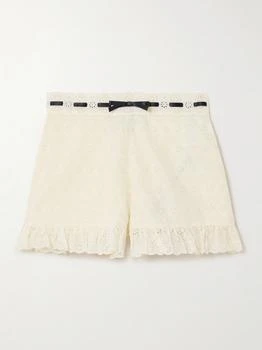 Valentino | Satin-trimmed Ruffled Broderie Anglaise Cotton Shorts - Beige - IT38