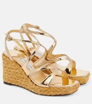 Jimmy Choo | Ayla metallic leather espadrille wedges