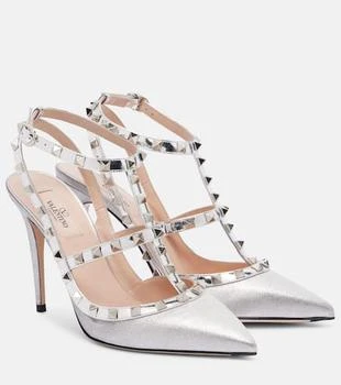 Valentino | Rockstud 100 leather-trimmed glitter pumps