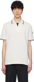 Moncler | White Striped Trim Cotton Piquet Polo