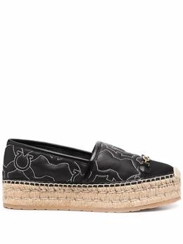 Salvatore Ferragamo | Women's Gancini Logo-Embroidered Espadrilles In Black
