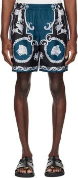 Versace | Black & Navy Printed Silk Twill Slim Shorts