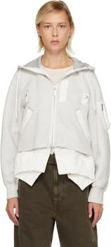 Sacai | Gray & White Sponge Sweat & Nylon Twill Hoodie