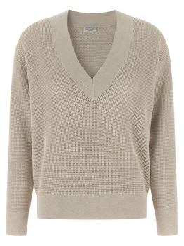 Brunello Cucinelli | Brunello Cucinelli V-Neck Openwork Sweater