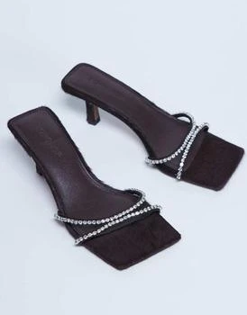 Topshop Topshop Astrid diamante heeled mule in chocolate hair on real leather