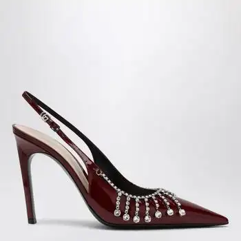 Gucci | Bordeaux patent leather pump with crystal chain