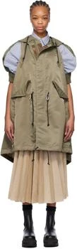 Sacai | Khaki Nylon Twill Hooded Vest Coat