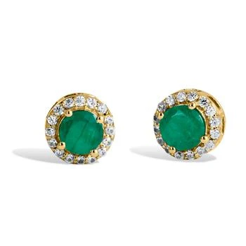 Savvy Cie Jewels 18K Gold Vermeil 1.30Gtw Natural Emerald & White Zircon Stud Earrings