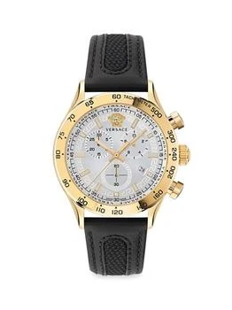 Versace | Hellenyium Chrono Stainless Steel 
Leather Strap Watch/44MM