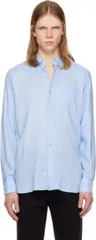 Tom Ford | Blue Fluid Gabardine Slim Fit Shirt