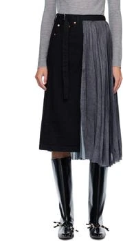 Sacai | Black Wrap Denim Midi Skirt