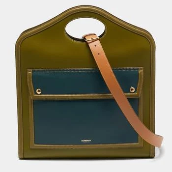 Burberry | Burberry Juniper Green/Blue Leather Medium Pocket Tote