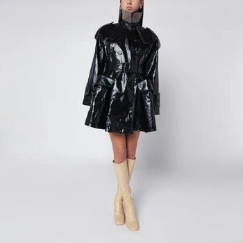 Short black coated linen trench