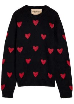 Valentino | Heart-intarsia metallic brushed knit jumper