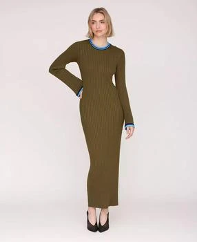 Women's Long Sleeve Ribbed Neck Maxi Dress