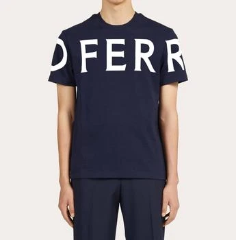 Salvatore Ferragamo | Short Sleeved T-Shirt With Graphic Logo In Navy Blue