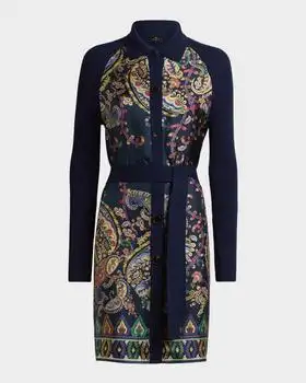 ETRO | Paisley Silk Inset Belted Long Cardigan