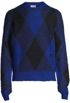 Burberry | Men's Argyle Check Ekd Wool Pullover Sweater In Blue