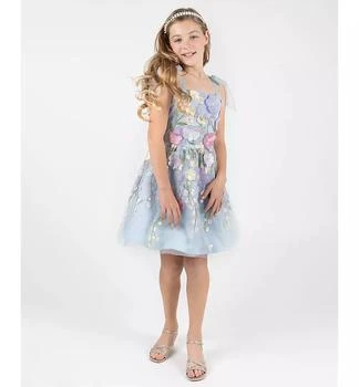 Girls' 7-16 3D Floral Embroidered Mesh Tie Strap Dress