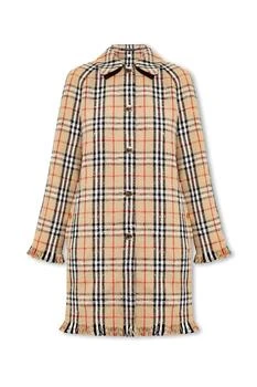 Burberry | Burberry Checked Fringed-Edge Buttoned Coat