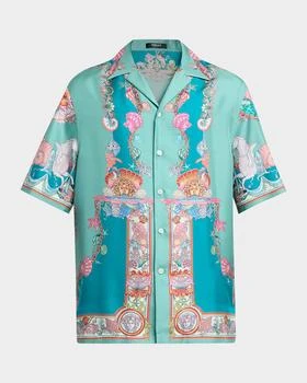 Versace | Men's Coral Theater Silk Twill Camp Shirt