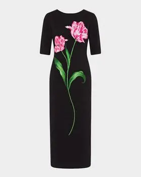 Abbygail Floral-Print Jersey Midi Sheath Dress