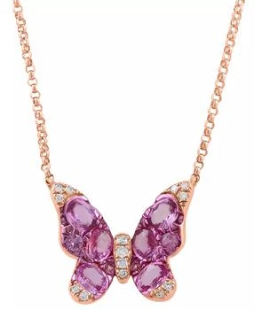 Effy | Diamond (1/20 ct. t.w.) & Pink Sapphire (1-1/8 ct. t.w.) Pendant Necklace in 14K Rose Gold