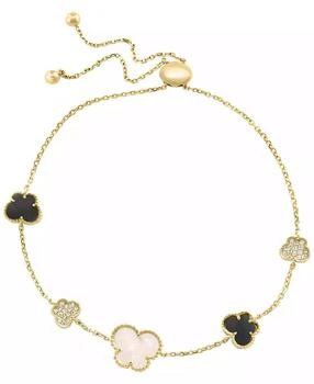 Effy | Freshwater Pearl (9 x 7mm), Onyx & Diamond (1/10 ct. t.w.) Bracelet in 14k Yellow Gold