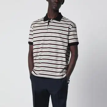 Prada | Ivory/garnet striped cotton polo shirt