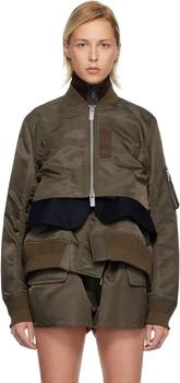 Sacai | Khaki Nylon Twill & Wool Melton Blouson Jacket