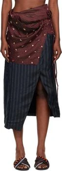 Dries Van Noten | Navy & Burgundy Diamond Tie Motif Maxi Skirt