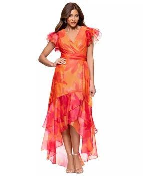 Women's Printed Flutter-Sleeve Ruffle-Trim Dress