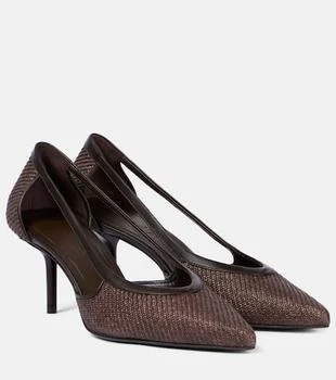 Max Mara | Straw leather-trimmed raffia-effect pumps