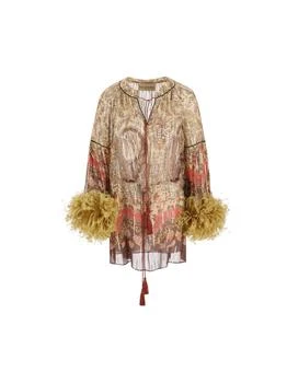 Valentino | Valentino	Paisley Printed Feather-Trim Blouse
