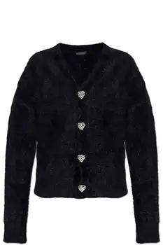 Balenciaga | Balenciaga Heart Crystal-Button Fluffy Cardigan
