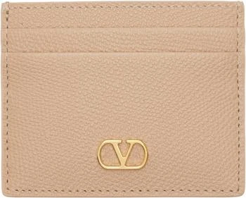 Valentino Pink VLogo Signature Grainy Calfskin Card Holder