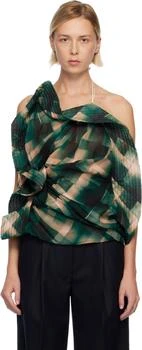 Dries Van Noten | Green 
Beige Draped Viscose Blouse